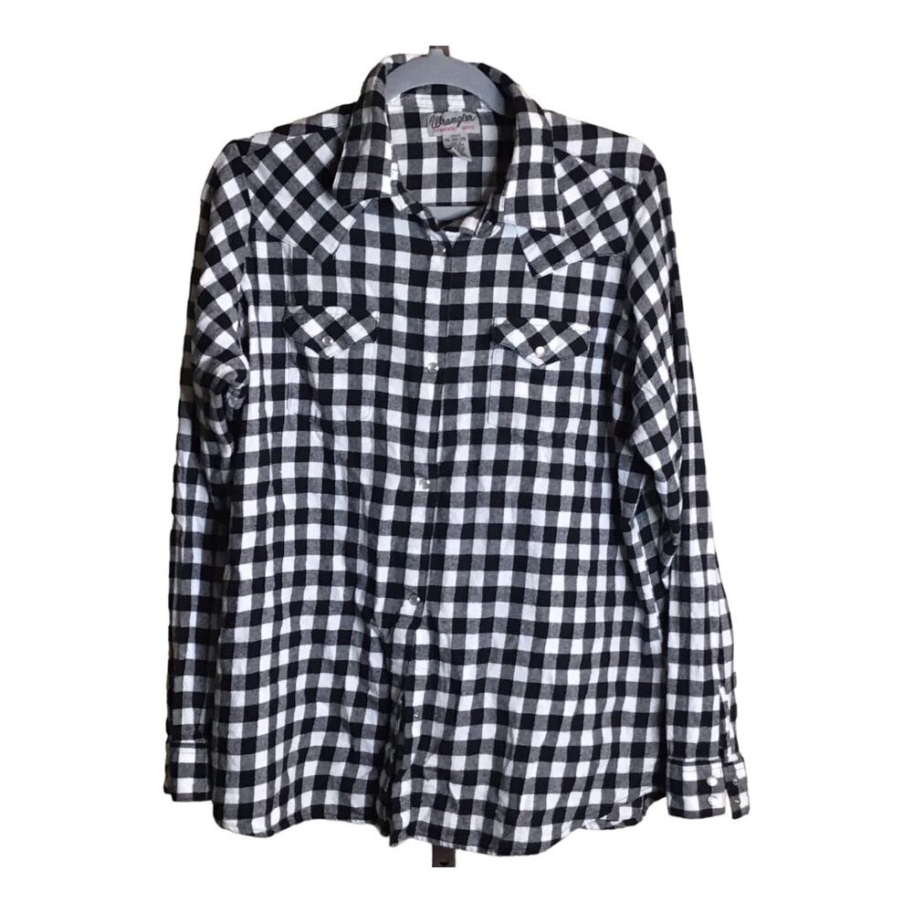 Wrangler Vintage Plaid Pearl Button flannel Shirt  Sz XXL Western Cowgirl Rodeo
